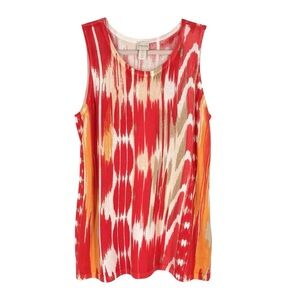Chicos Essential Sweater Knit Tank Blouse Size 2 Coral Ikat Sleeveless Large